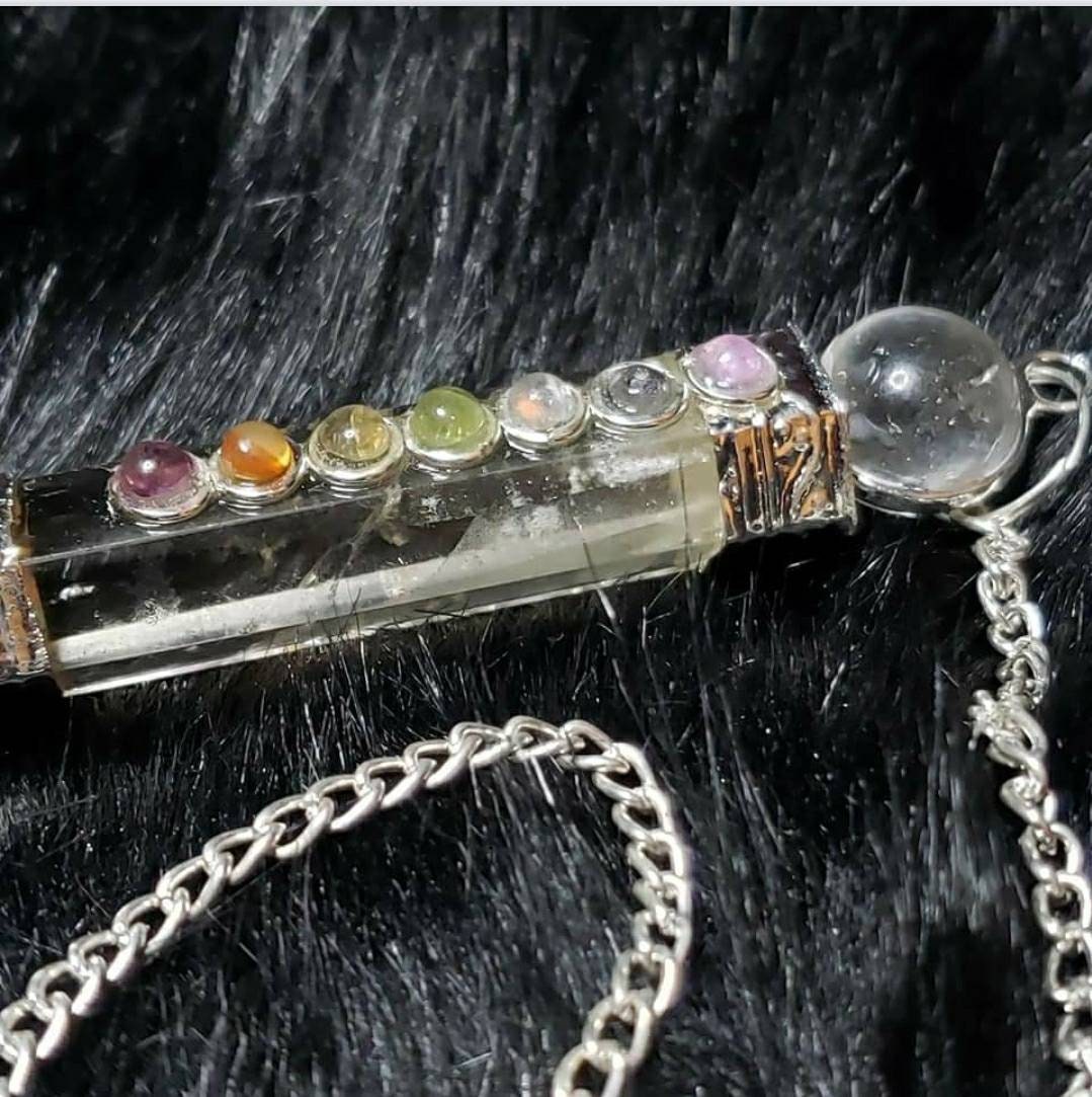 Crystal Point pendulum - tourmaline rose, clear, Lapis lazuli, chakra miz
