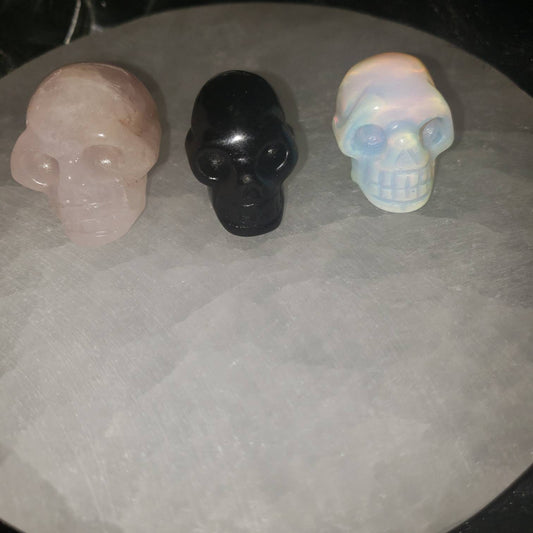 Crystal mini skulls - Obsidian, rose quartz,  opalite