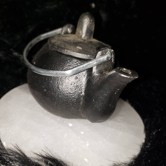 3&quot; cast Iron Cauldron- tea kettle style, spell work, wicca, altar decor, burning pot, witchcraft