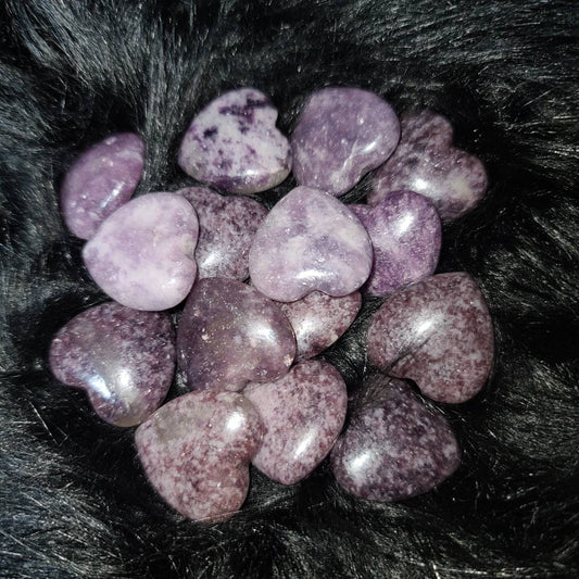 Lepidolite  purple Crystal Hearts -  transition, change calming, soothing stone for anxiety,  third eye & crown  chakra, healing, love