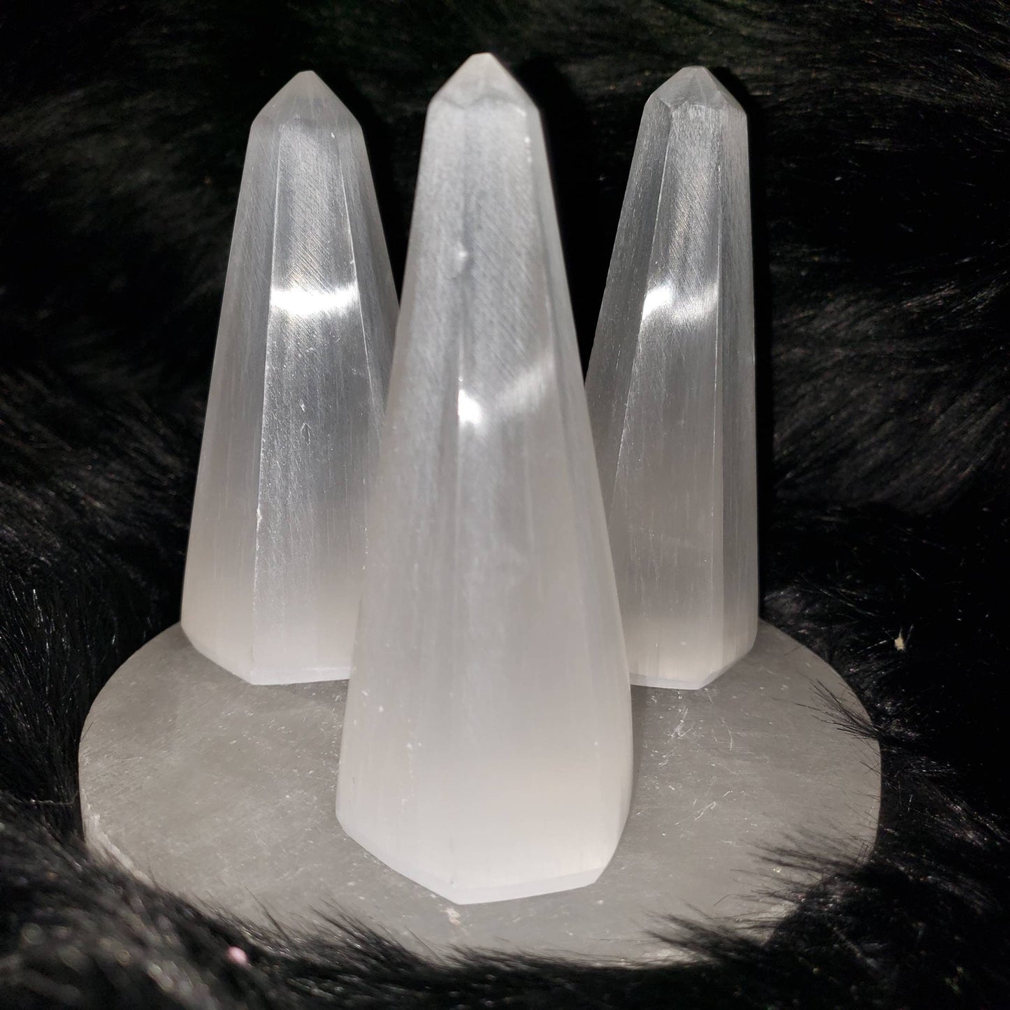 Selenite Satin Spar Obelisk Crystal Tower - cleansing, healing, crown chakra, third eye, clarity