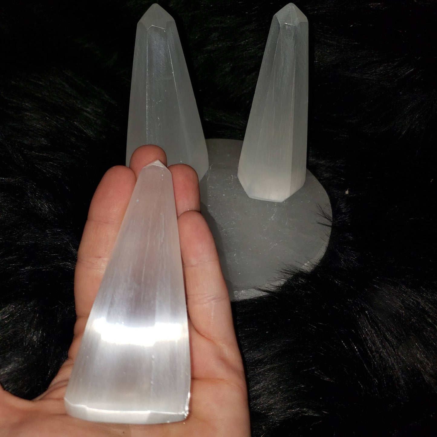 Selenite Satin Spar Obelisk Crystal Tower - cleansing, healing, crown chakra, third eye, clarity