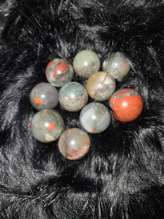 Bloodstone  mini Sphere crystal - courage stone, family, loyalty,  grounding, protection,  strength, meridian ball