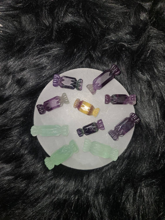 Fluorite Crystal Carved Halloween Candy - self confidence,  learning aid, focus, healing stone, green, purple,  yellow, rainbow, balance