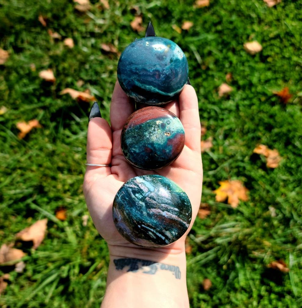 Ocean Jasper Palm Stone crystal - healing stone, heart chakra, positivity, lifts energy, love