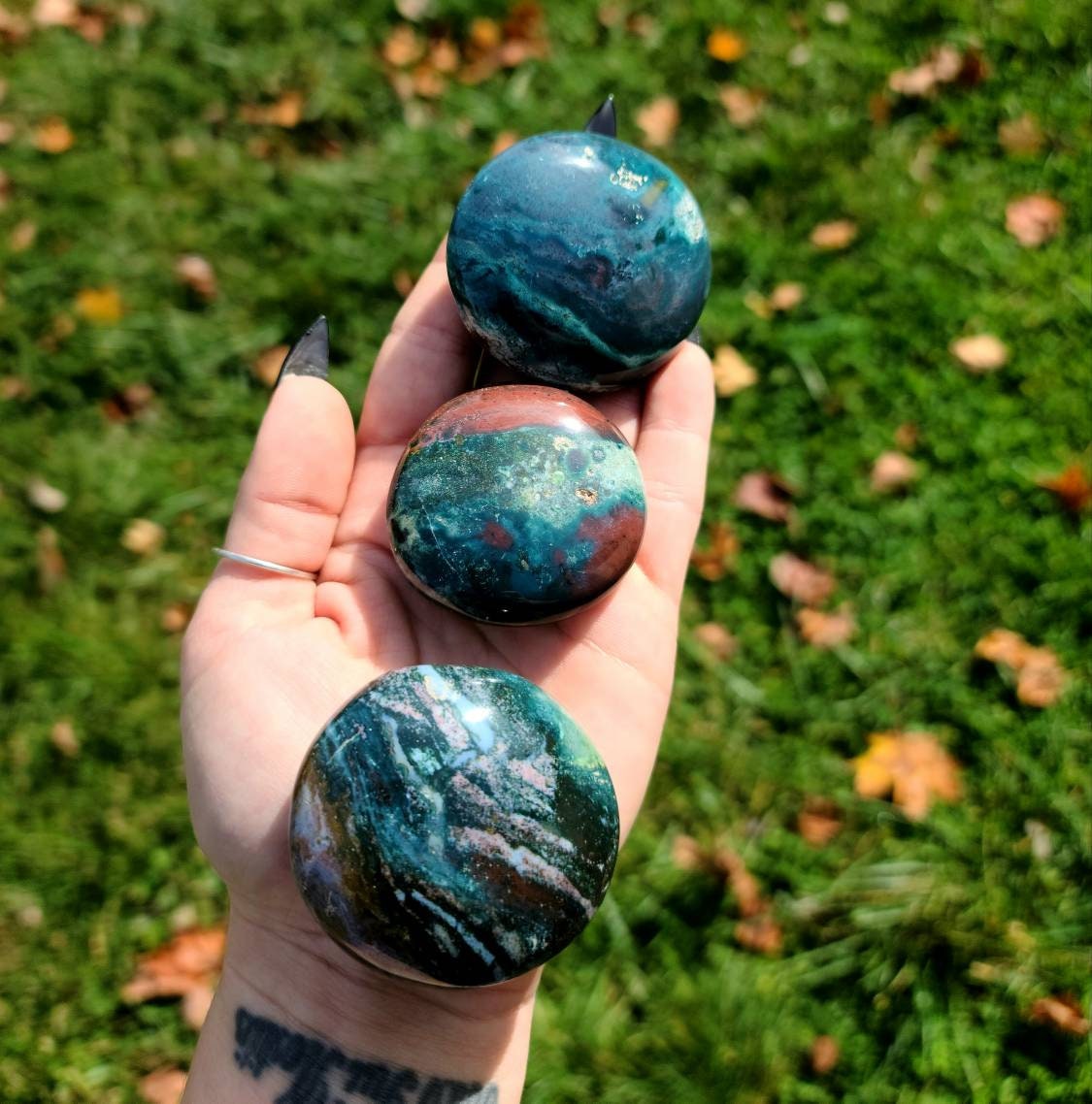 Ocean Jasper Palm Stone crystal - healing stone, heart chakra, positivity, lifts energy, love