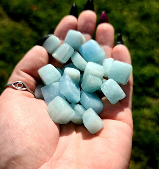 1 Aquamarine Small Crystal Cube- Calming stone,  birthstone,  throat chakra,  stress help