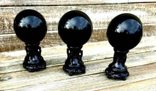 1 Black obsidian Sphere- grounding,  protection,  calming, root chakra, stand also available