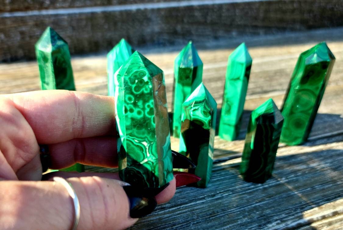 Small Malachite Tower - heart throat chakra, protection, love, balance, alignment