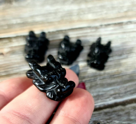 1 Black obsidian mini Dragon Head- grounding,  protection,  calming, root chakra, life prosperity