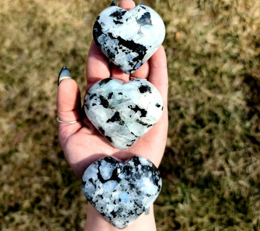 Rainbow Moonstone Heart Palm Stone - Intuition,  Creativity,  Compassion,  Self Love, Reiki, Healing  Crystal
