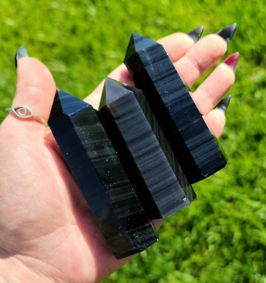 1 Banded Black obsidian Tower grounding,  protection,  calming, root chakra