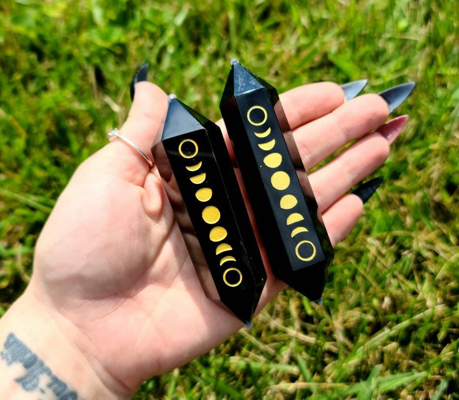 1 Moon Phase Black Obsidian DT Crystal, grounding, protection, calming, root chakra, Reiki, Energy Work, Carving