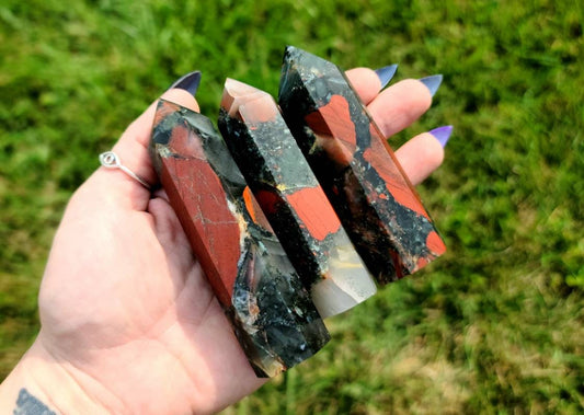 1 Bloodstone Tower- crystal,  protection, healing, cleansing,  grounding, creativity,  self love, intuition,  clarity