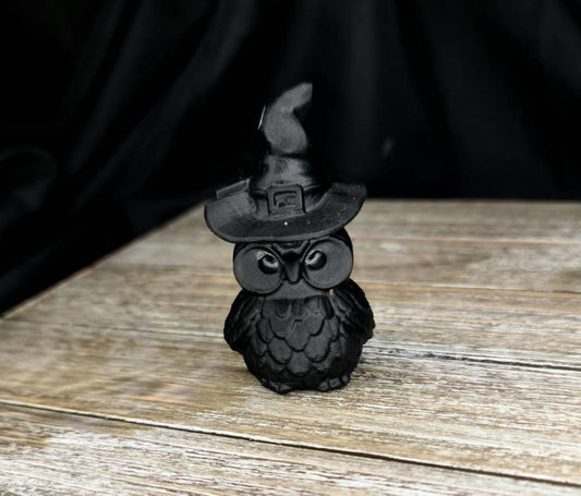 Obsidian Owl Witch - Crystal Carvings - Halloween,  Altar Decor, Samhain, grounding, protection, Witchy Gifts, Altar Decor