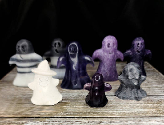 1 Ghost Crystal Carving - Halloween,  Jack-o-lantern, Samhain, Lepidolite,  Jasper,  Jade, Fluorite,  Howlite,  Tiger Calcite,  Yin Yang