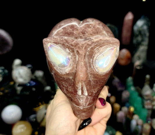 Strawberry Quartz & Opalite Crystal Star Being Carving - Love, Balance,  Intuition,  Guidance, Alien, Witchy Gift, Starseed