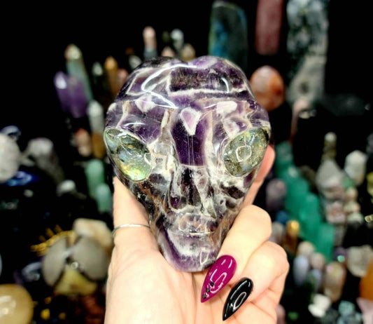 1 Amethyst & Labradorite Crystal Star Being Carving - Flashy, protection, Balance,  Intuition,  Guidance, Alien, Witchy Gift, Starseed