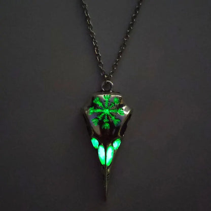 Norse Raven Skull Glow in the Dark Necklace