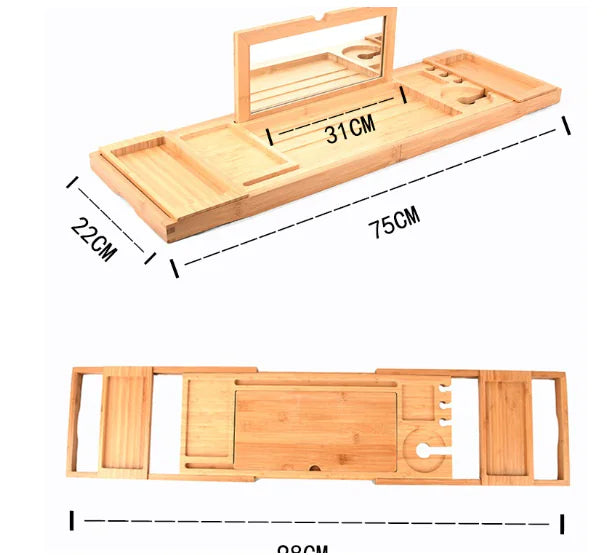 Wooden Bath Tub Tray Reading Rack Tablet Computer Stand Storage Box