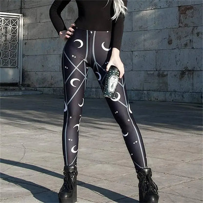 High Waist Skinny Moon Print