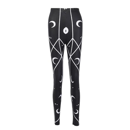 High Waist Skinny Moon Print