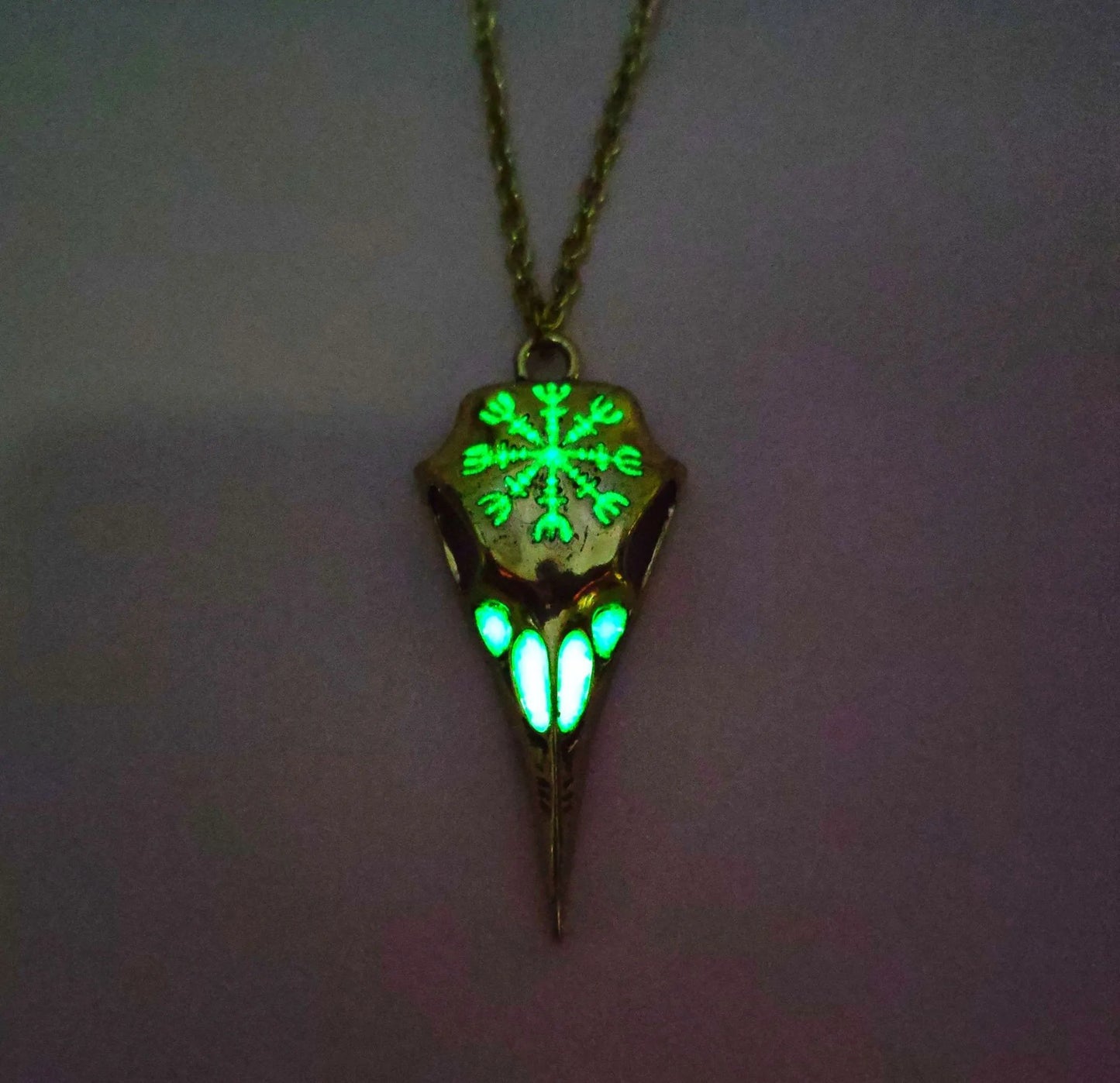 Norse Raven Skull Glow in the Dark Necklace