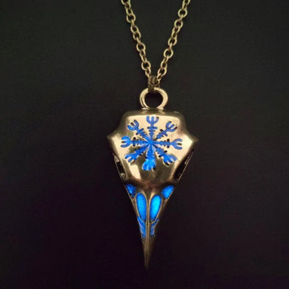 Norse Raven Skull Glow in the Dark Necklace