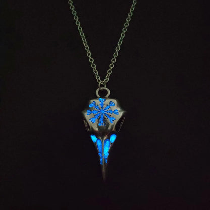 Norse Raven Skull Glow in the Dark Necklace