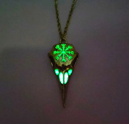 Norse Raven Skull Glow in the Dark Necklace