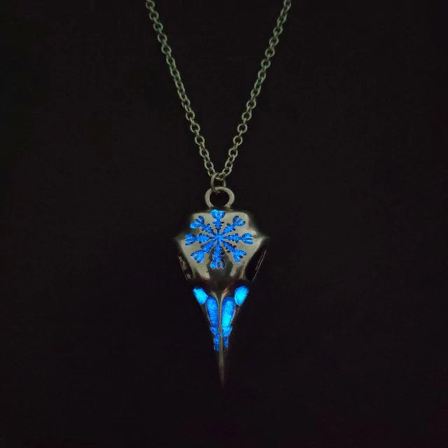 Norse Raven Skull Glow in the Dark Necklace