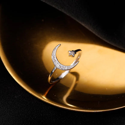 Star Moon Adjustable Open Top Ring