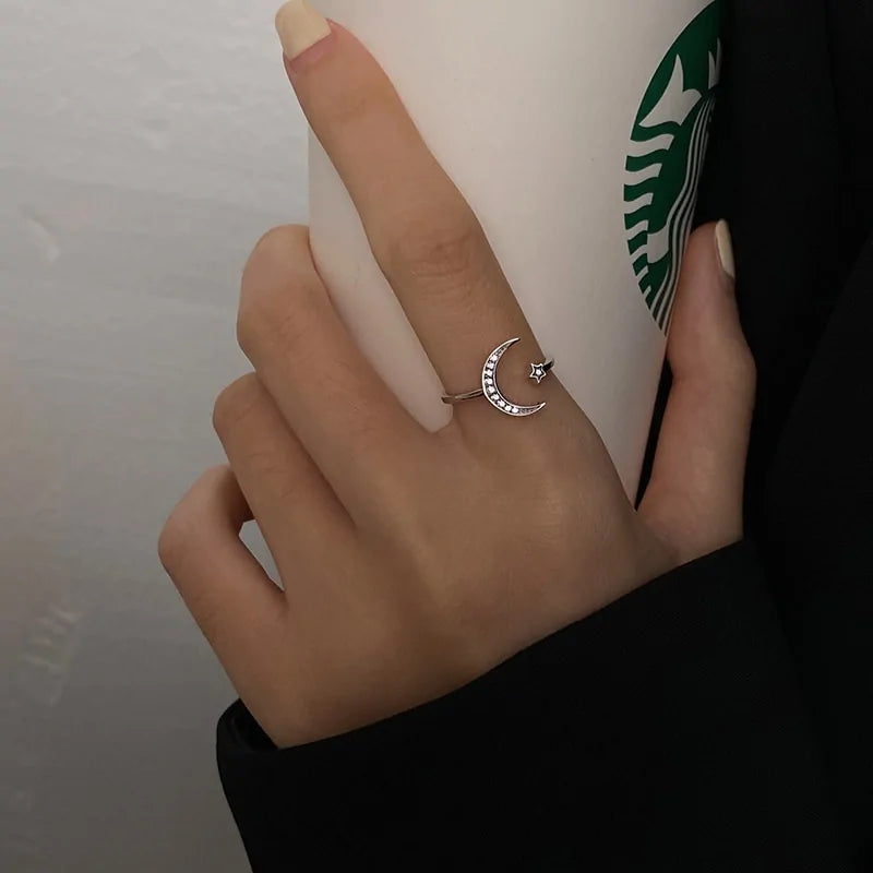 Star Moon Adjustable Open Top Ring