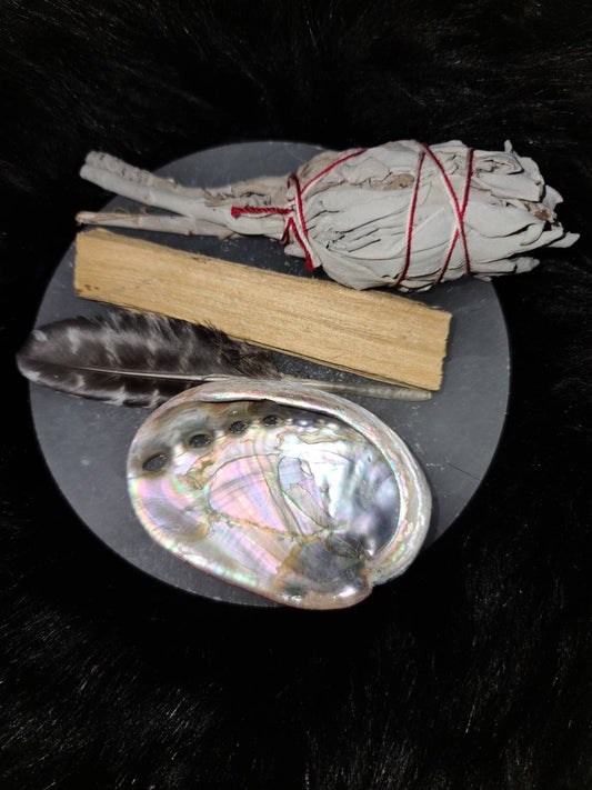 Smoke Cleansing set - sage, palo santo, abalone shell, feather, smudge set, baby witch starter set, protection,  aura cleansing, healing kit