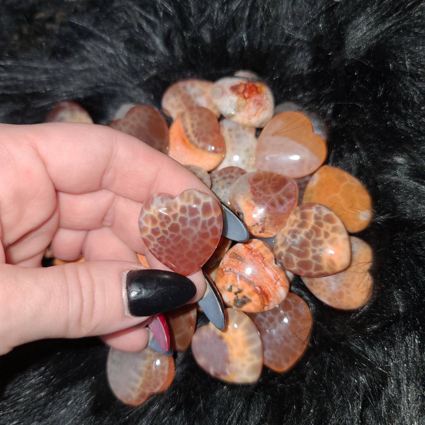 Fire Agate Crystal Hearts - sacral chakra healing,  grounding, meditation,  libido, protection,  crystal carving,  orange, calming