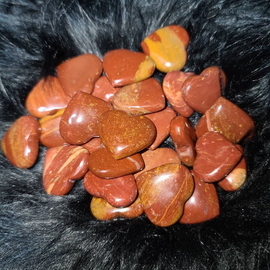 Red & Yellow Jasper Crystal Hearts - root solar plexus chakra healing,  grounding, meditation,  change, protection,  carving, calming