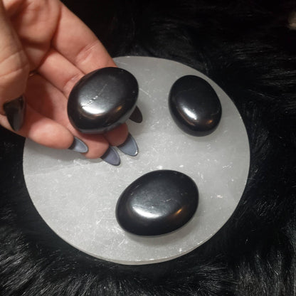 Black Shungite palm stone, protection, emf psychic protection, healing worry stone