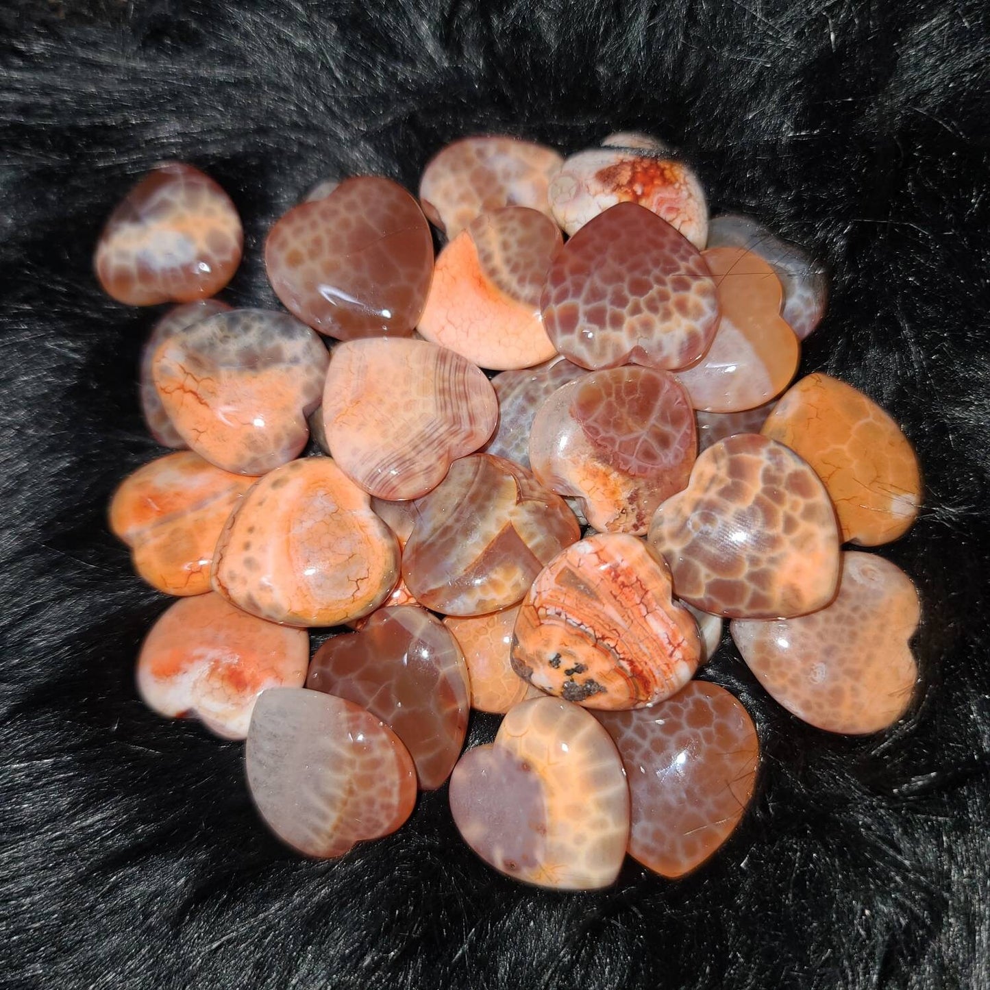 Fire Agate Crystal Hearts - sacral chakra healing,  grounding, meditation,  libido, protection,  crystal carving,  orange, calming