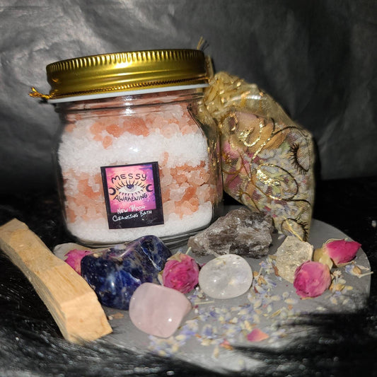 Messy Awakening New Moon Cleansing Crystal Salt and herb Bath Set