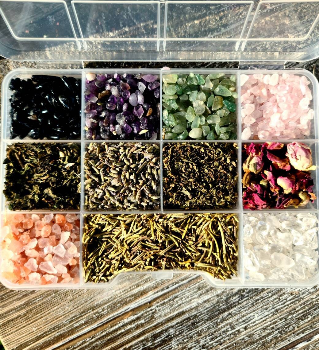 Spell Jar Set - Witch Beginner Set, Starter Kit, crystal chips, Self Love, Altar tools, protection,  abundance, intuition,  travel set