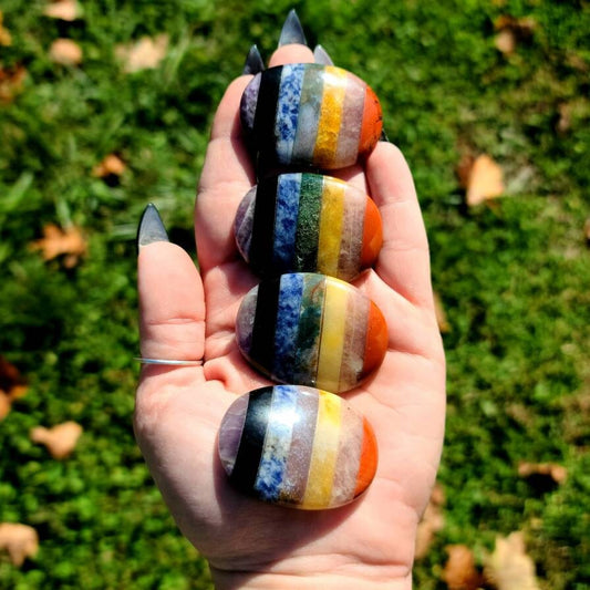 7 Chakra Crystal  Palmstone - Grounding,  Calming,  Reiki, Balance,  Love,  Healing Stone,  Gratitude,  Self Love, Peace, Alignment