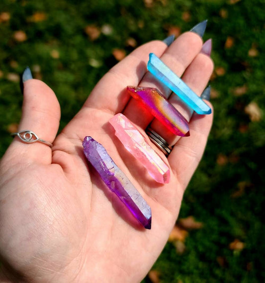 Aura Quartz Crystal Points Set - Purple,  Aqua,  Magenta,  Pink - Crystal Giddings, Jewelry Making, Calming,  Love, Rainbow,  Spell Work