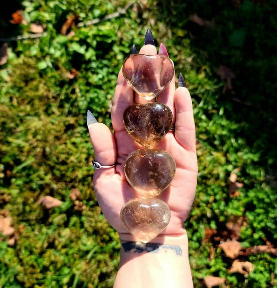 Smoky Quartz Hearts - smokey, grounding, root chakra, protection, calming stone, relaxing, balance, meridian ball