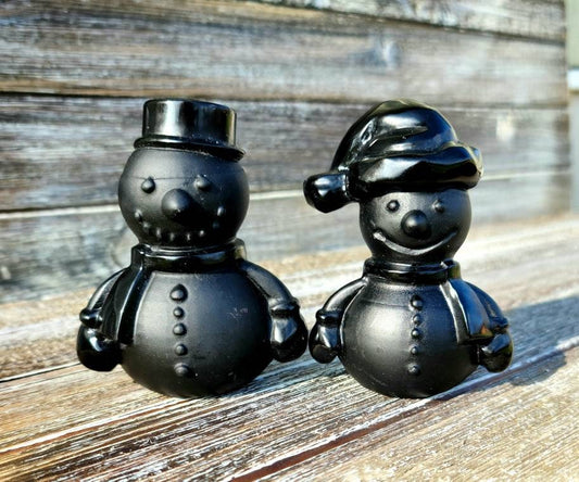 Detailed Carving Snowman  - black obsidian,  sandblasted,  grounding,  protection, Christmas,  Yule, Gift, calming, root chakra, figure