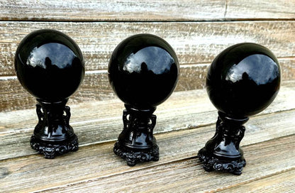 1 Black obsidian Sphere- grounding,  protection,  calming, root chakra, stand also available