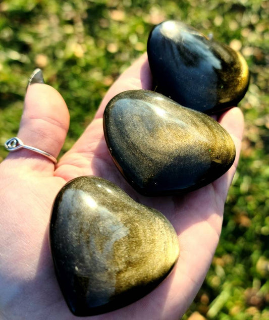 Gold Sheen Obsidian Crystal heart -  root chakra,  protection, mental aid, absorbs negative energy, truth, heart, love, grounding