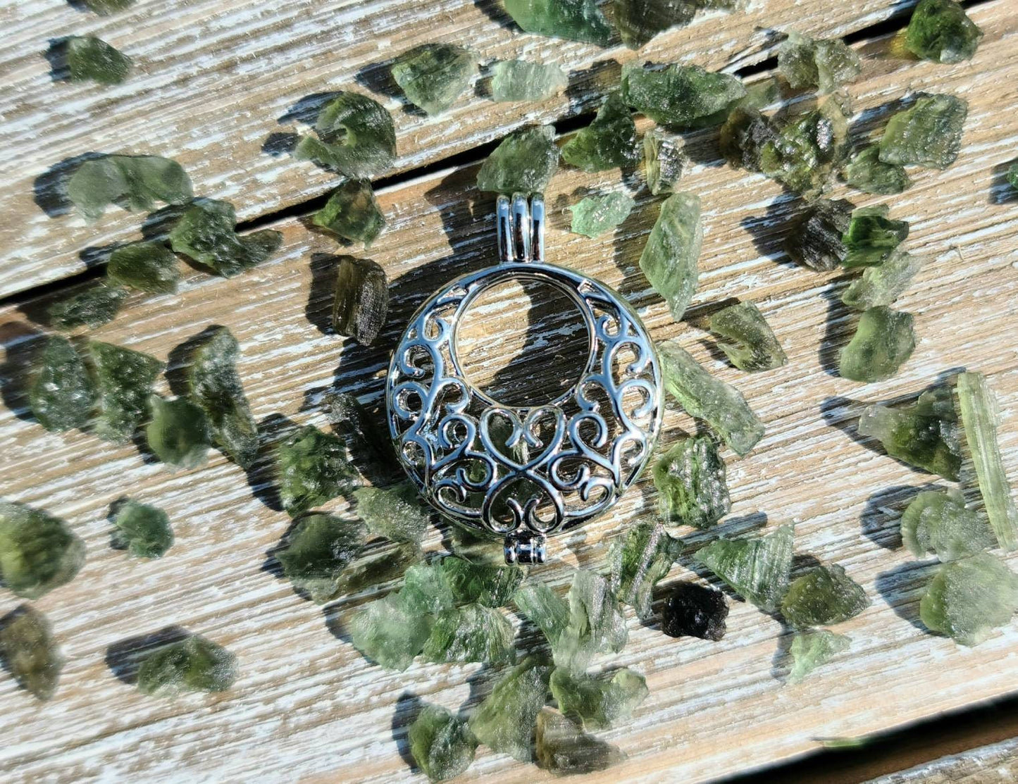 Moldavite or Moldavite and Herkimer Diamond Quartz  Moon Pendant - Transformation,  manifestation,  Crystal Pendant, Witchy, cage pendant