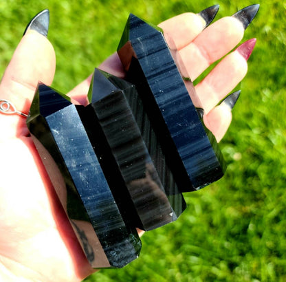 1 Banded Black obsidian Tower grounding,  protection,  calming, root chakra