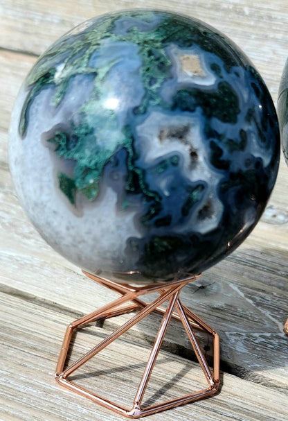 Large Druzy Moss Agate Sphere- love, heart chakra, self love, healing stone,  balance,  compassion, purity, peace