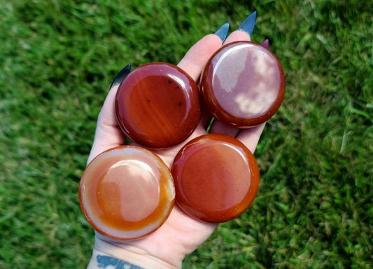 Carnelian Crystal Palmstone  - Confidence,  Self Love, Sacral Chakra, balance,  Energy,  Healing, Courage, Meditation